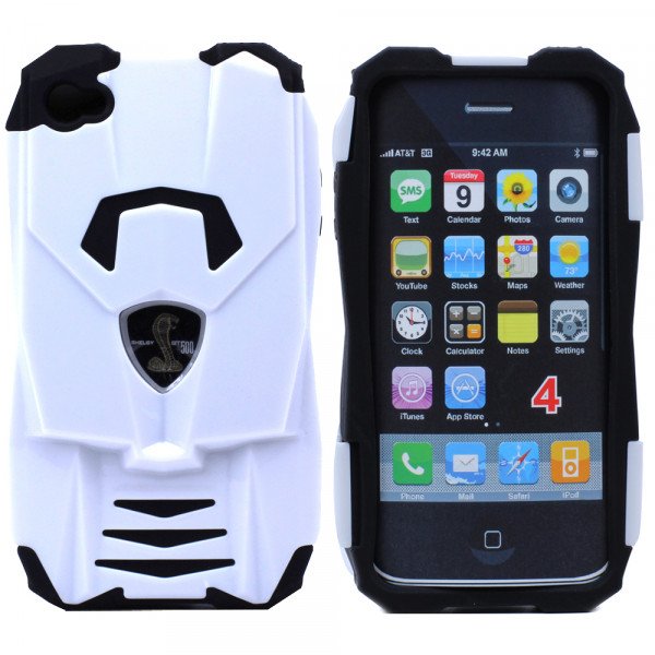 Wholesale iPhone 4 4S 3D Race Car Hybrid Case (White-Black)